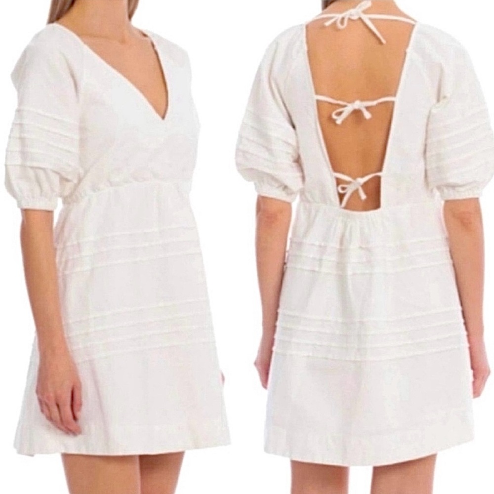 7 for all Mankind Puff Sleeve Denim Babydoll Off White Dress Size Small NWT - Picture 11 of 11